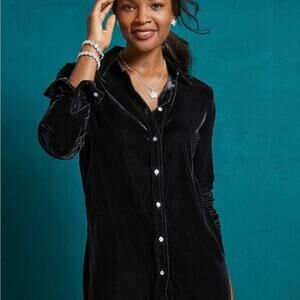 Talbots Black Velvet Button Up Shirt Size 3X Old Money Quiet Luxury Work Outfit